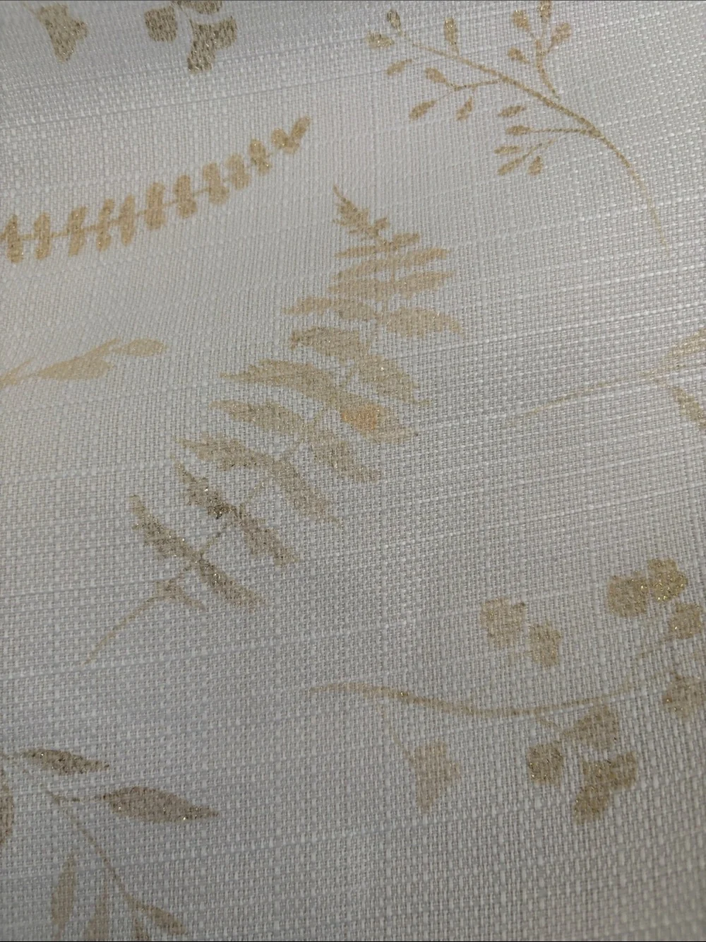 Neutral Botanical Print Curtain Panel - Cream with Gold Leaf Pattern